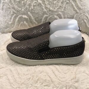 Michael Kors Brown Perforated Slip-On Sneakers with Gold Accents Size 8